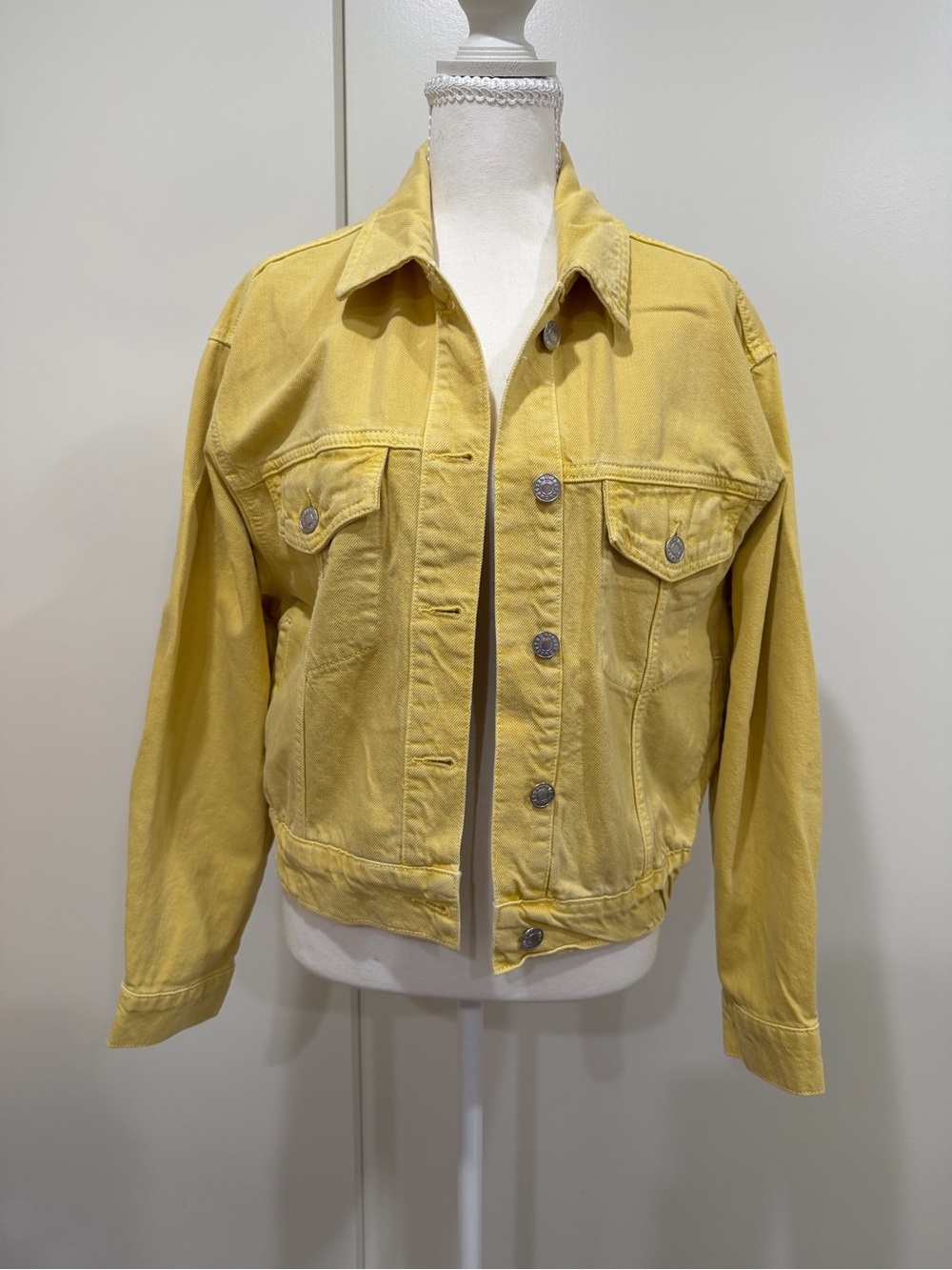 Mango Women's Yellow Denim Jacket - Casual Button-Front